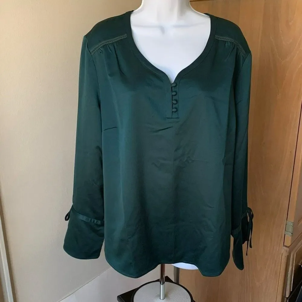 Womens Blouse Top Dark Green Long Sleeves Isaac Mizrahi Live! Size 16 Holiday - Picture 3 of 7